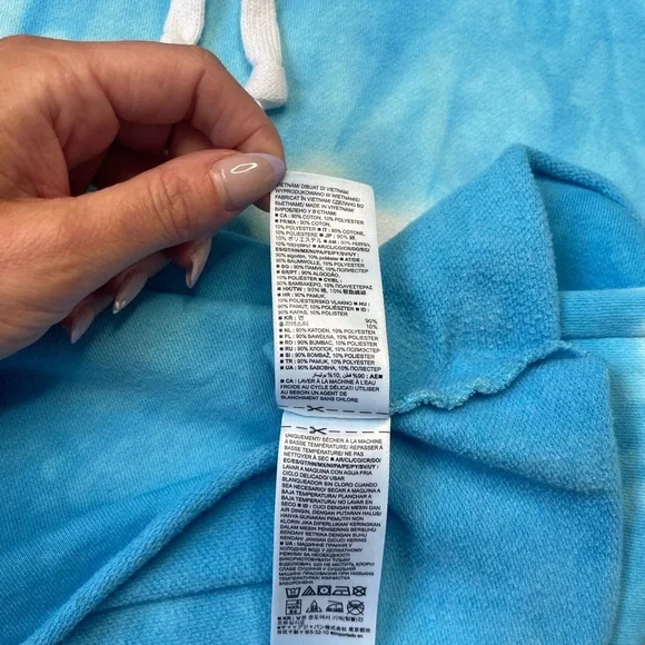 GAP Tie-Dye Cropped Raw Edge Blue White Hoodie Sweatshirt – Size Small - Picture 10 of 13